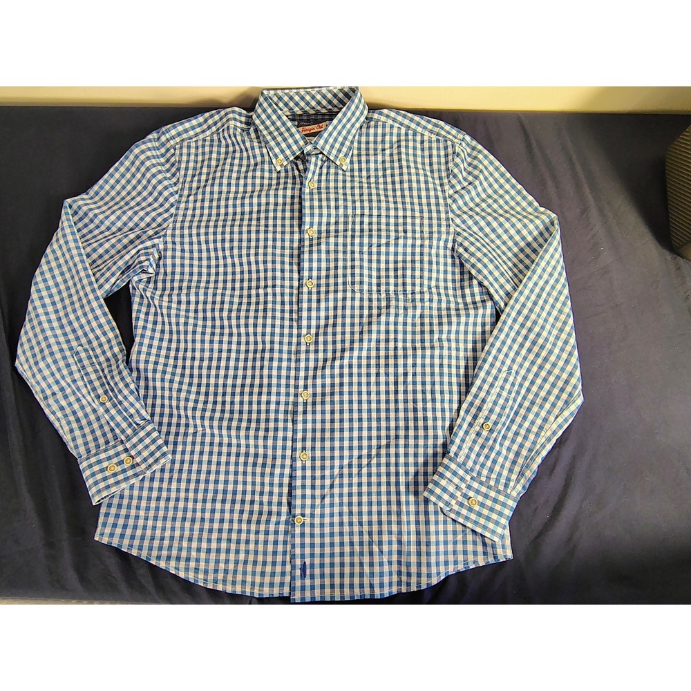 Johnnie-o Shirt Men M Medium Blue Gingham Check Button Down Cotton Viscose Blend